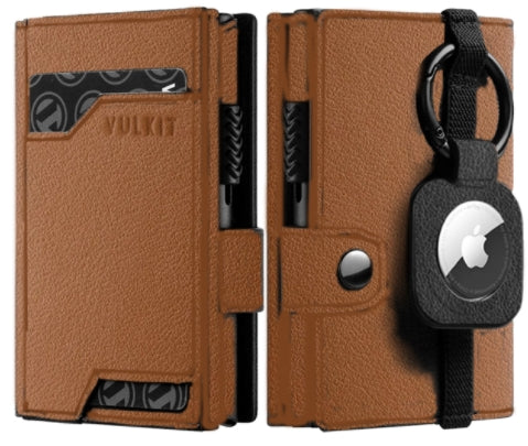 VC311P- Genuine Leather, Banknote Compartment & ID Window Pop-Up Wallet with Removable AirTag Holder (NOT include the AirTag)