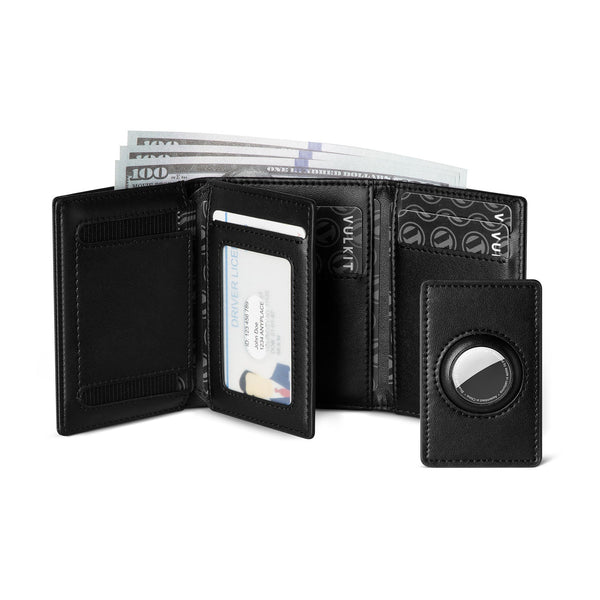VW126-Mens Leather Trifold Wallet with Airtag Card Case and Magnetic Closure