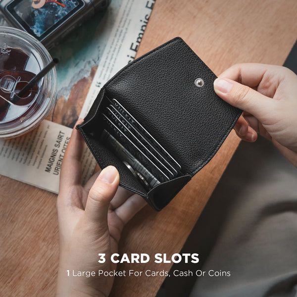 VBC105 - Top-Grain Leather Minimalist Wallet with RFID Protection, 3 Card Slots,ID Window