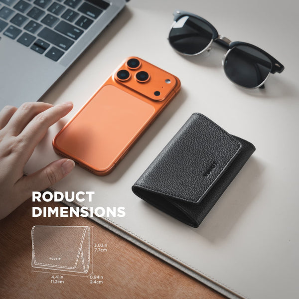 VBC105 - Top-Grain Leather Minimalist Wallet with RFID Protection, 3 Card Slots,ID Window