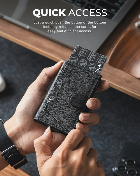 VC207P - Minimalist Genuine Leather Card Holder with RFID Blocking, ID Window