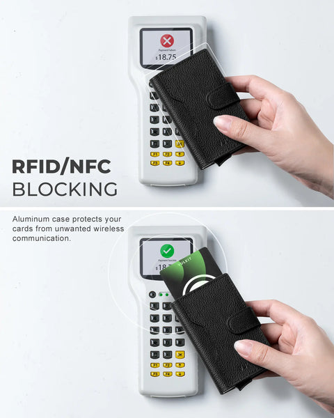 VC207P - Minimalist Genuine Leather Card Holder with RFID Blocking, ID Window