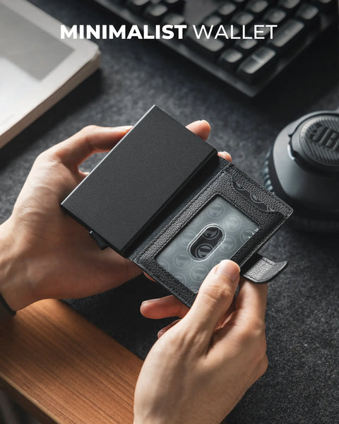 VC207P - Minimalist Genuine Leather Card Holder with RFID Blocking, ID Window