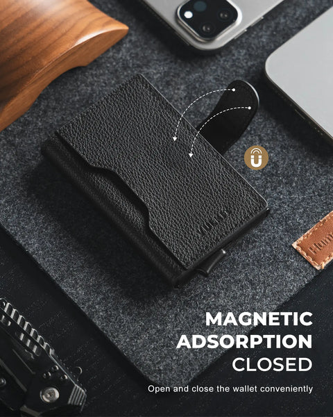 VC207P - Minimalist Genuine Leather Card Holder with RFID Blocking, ID Window