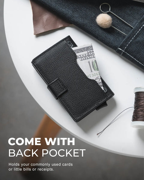 VC207P - Minimalist Genuine Leather Card Holder with RFID Blocking, ID Window