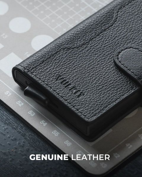 VC207P - Minimalist Genuine Leather Card Holder with RFID Blocking, ID Window