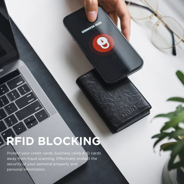 VC302P-Numbered Limited Edition, Genuine Leather,  RFID Blocking, Back Zipper Slot, Magnetic Strip Closure Tri-fold Wallet