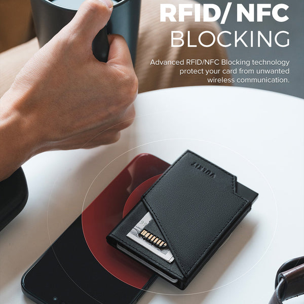 VC401P - RFID Blocking Genuine Leather Pop-Up Card Wallet