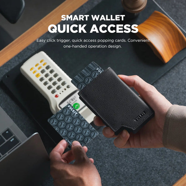 VC402P- New Patented Genuine Leather RFID Pop-Up Wallet