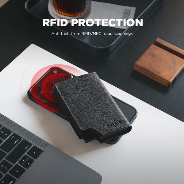 VC402P- New Patented Genuine Leather RFID Pop-Up Wallet
