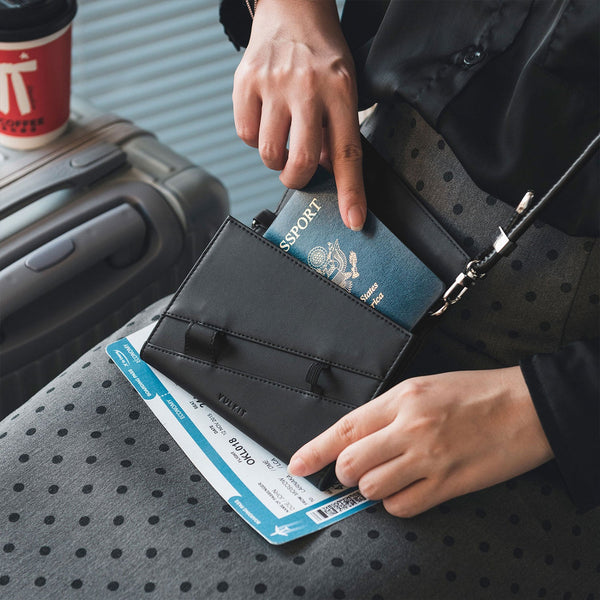 VPW105- RFID Blocking Leather Passport Holder Wallet with Lanyard