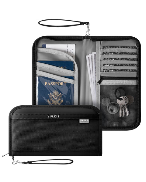 VPW106 - Family Passport Holder, RFID Blocking , Travel Card Organizer with Wrist Strap