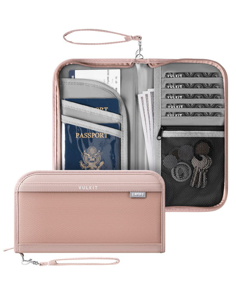 VPW106 - Family Passport Holder, RFID Blocking , Travel Card Organizer with Wrist Strap