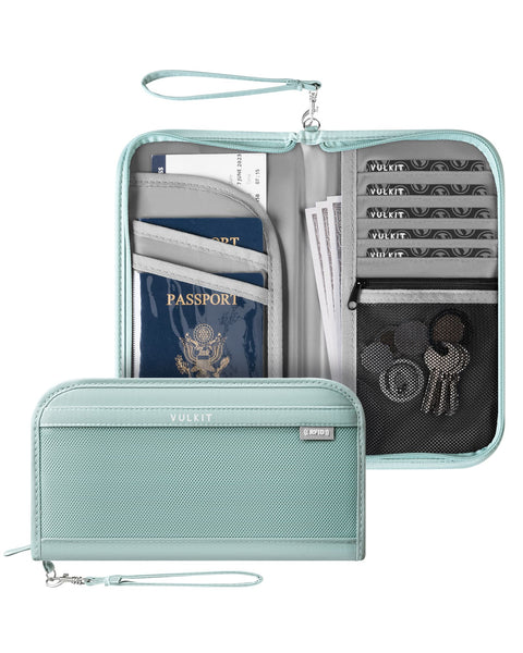 VPW106 - Family Passport Holder, RFID Blocking , Travel Card Organizer with Wrist Strap