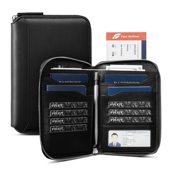 VPW107 - RFID Blocking Family Passport Holder for 4-8 Passports, Zipper Travel Wallet & Document Organizer