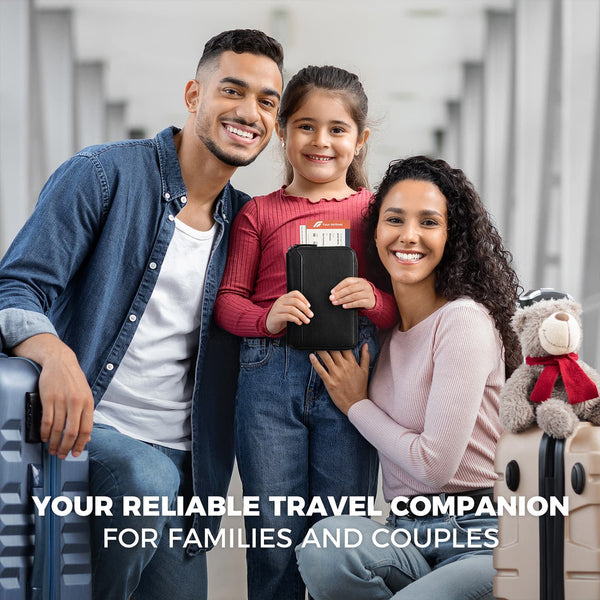 VPW107 - RFID Blocking Family Passport Holder for 4-8 Passports, Zipper Travel Wallet & Document Organizer