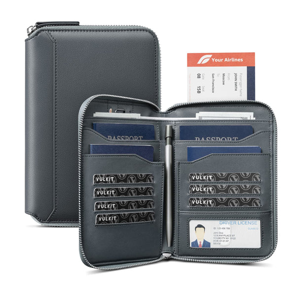 VPW107 - RFID Blocking Family Passport Holder for 4-8 Passports, Zipper Travel Wallet & Document Organizer