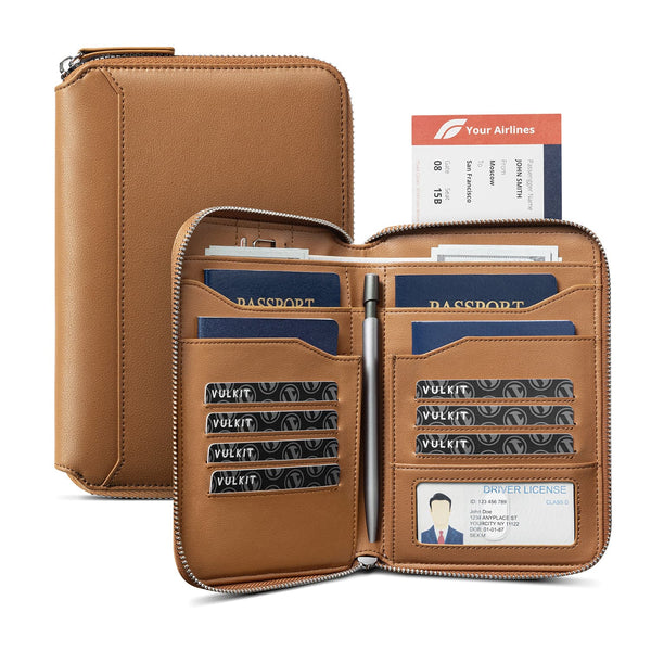 VPW107 - RFID Blocking Family Passport Holder for 4-8 Passports, Zipper Travel Wallet & Document Organizer