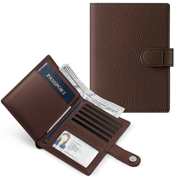 VPW110 - Leather Passport Holder for 2 Passports, RFID Blocking, ID Window, Cash Pocket, and Magnetic Closure