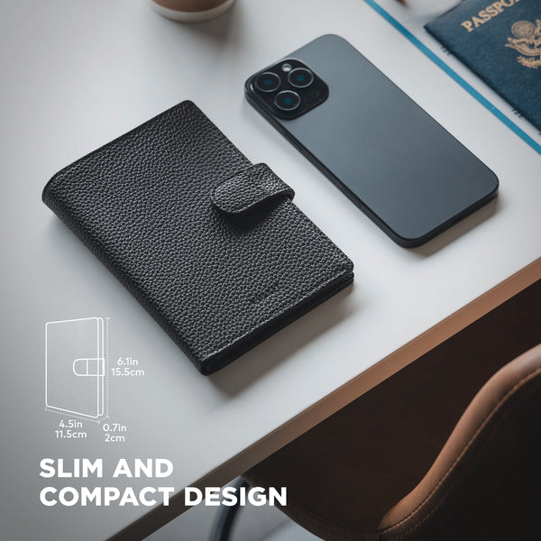 VPW110 - Leather Passport Holder for 2 Passports, RFID Blocking, ID Window, Cash Pocket, and Magnetic Closure