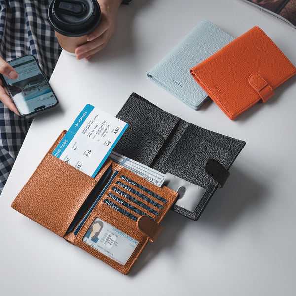 VPW110 - Leather Passport Holder for 2 Passports, RFID Blocking, ID Window, Cash Pocket, and Magnetic Closure