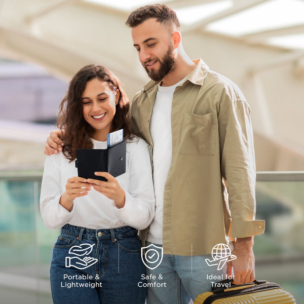 VPW110 - Leather Passport Holder for 2 Passports, RFID Blocking, ID Window, Cash Pocket, and Magnetic Closure