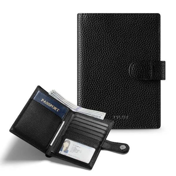 VPW110 - Leather Passport Holder for 2 Passports, RFID Blocking, ID Window, Cash Pocket, and Magnetic Closure