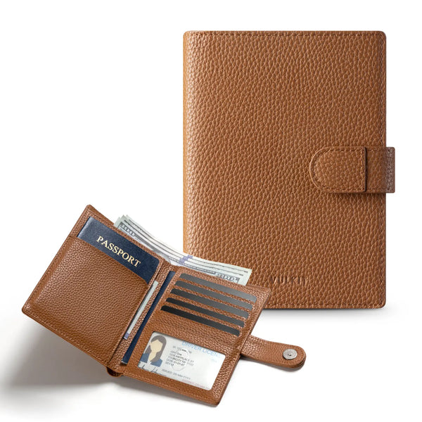VPW110 - Leather Passport Holder for 2 Passports, RFID Blocking, ID Window, Cash Pocket, and Magnetic Closure