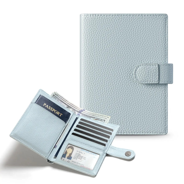 VPW110 - Leather Passport Holder for 2 Passports, RFID Blocking, ID Window, Cash Pocket, and Magnetic Closure