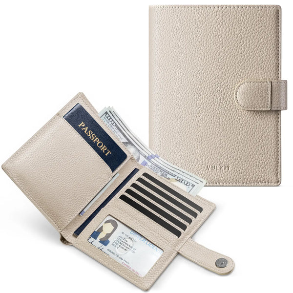 VPW110 - Leather Passport Holder for 2 Passports, RFID Blocking, ID Window, Cash Pocket, and Magnetic Closure