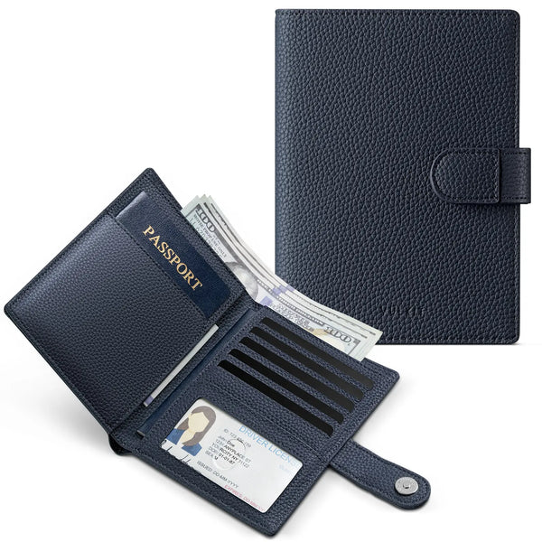 VPW110 - Leather Passport Holder for 2 Passports, RFID Blocking, ID Window, Cash Pocket, and Magnetic Closure