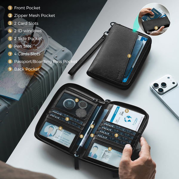 VPW112 - Travel Passport Wallet RFID Blocking with Wrist Strap