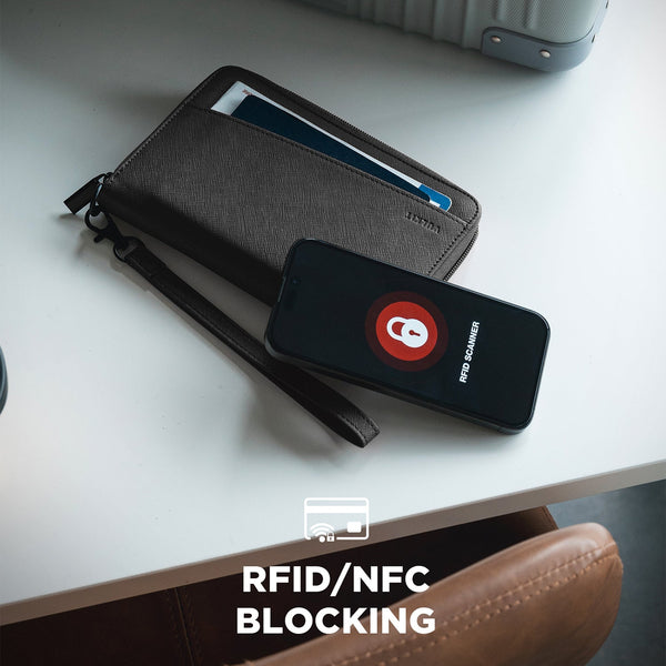 VPW112 - Travel Passport Wallet RFID Blocking with Wrist Strap