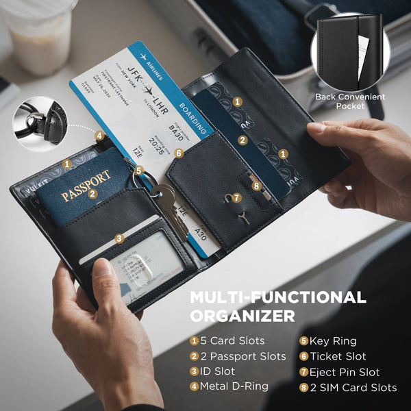 VPW115-RFID-Blocking Multi-Functional Travel Passport Organizer Wallet