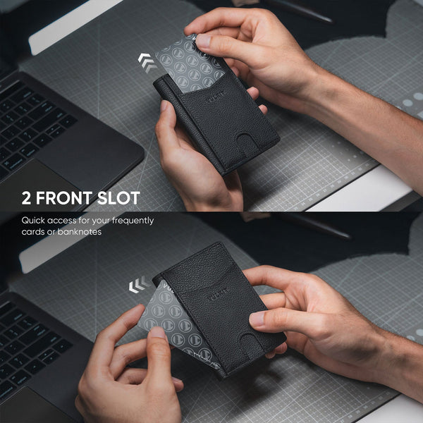 VW100P- Genuine Leather,  Exterior Two Slots For Banknote/Card Bi-fold Wallet