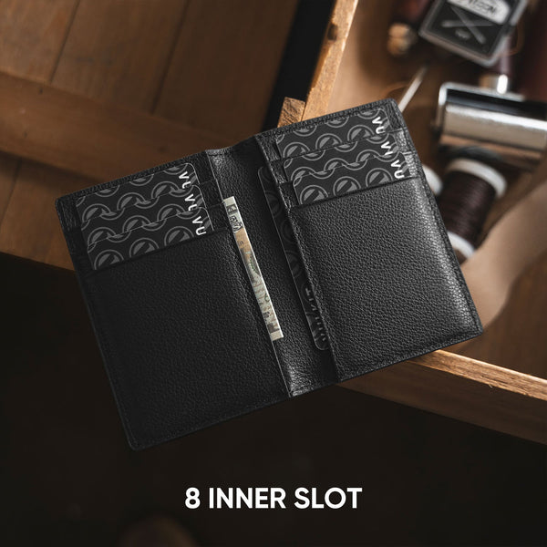 VW100P- Genuine Leather,  Exterior Two Slots For Banknote/Card Bi-fold Wallet