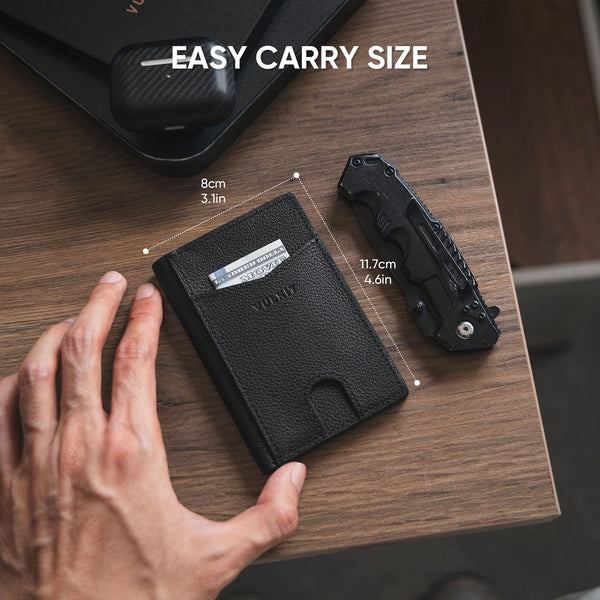 VW100P- Genuine Leather,  Exterior Two Slots For Banknote/Card Bi-fold Wallet