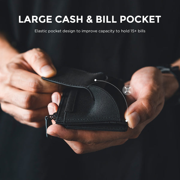 VW110- Palm-size Bifold Wallet with a Zipper Pocket & an Elastic Slot