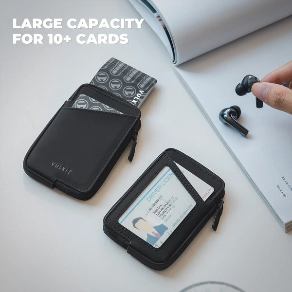 VW113 - Slim RFID Blocking Leather Card Holder Wallet, Holds 10+ Cards & Folded Cash
