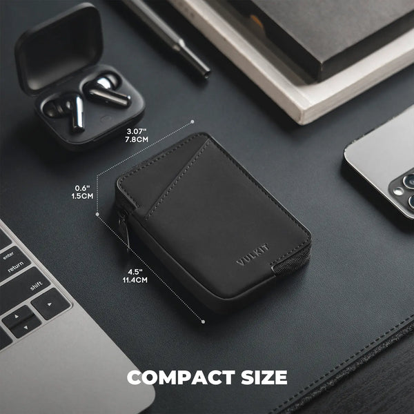 VW113 - Slim RFID Blocking Leather Card Holder Wallet, Holds 10+ Cards & Folded Cash