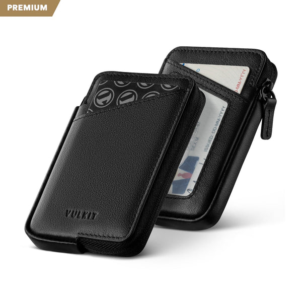 VW113P - Genuine Leather ,Slim RFID Blocking Card Holder Wallet, Holds 10+ Cards & Folded Cash