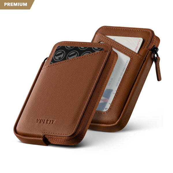 VW113P - Genuine Leather ,Slim RFID Blocking Card Holder Wallet, Holds 10+ Cards & Folded Cash