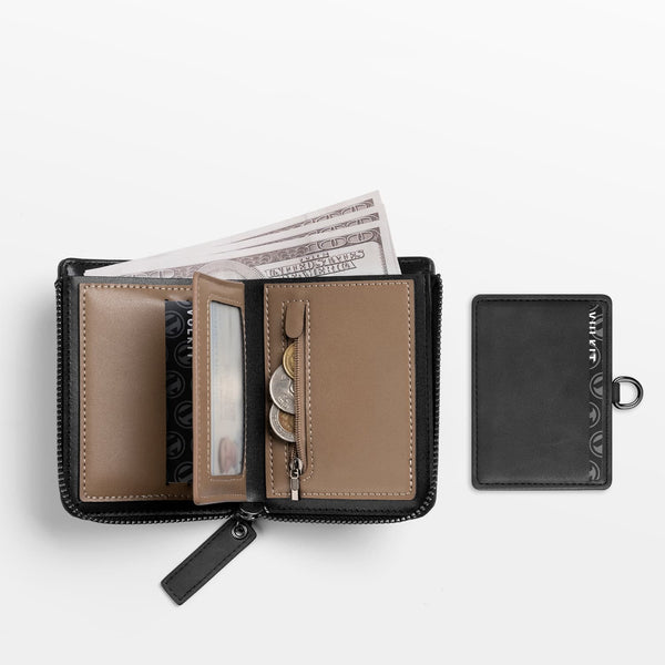 VW117 - RFID Blocking Leather Zippered Bifold Wallet with Coin Pocket