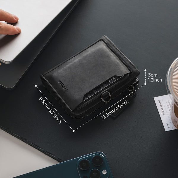 VW117 - RFID Blocking Leather Zippered Bifold Wallet with Coin Pocket