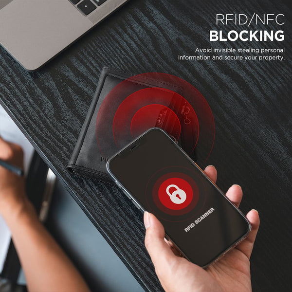 VW117 - RFID Blocking Leather Zippered Bifold Wallet with Coin Pocket