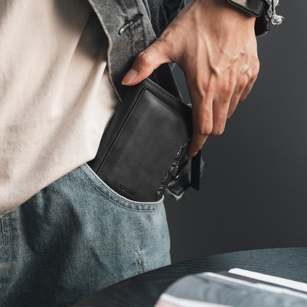 VW117 - RFID Blocking Leather Zippered Bifold Wallet with Coin Pocket