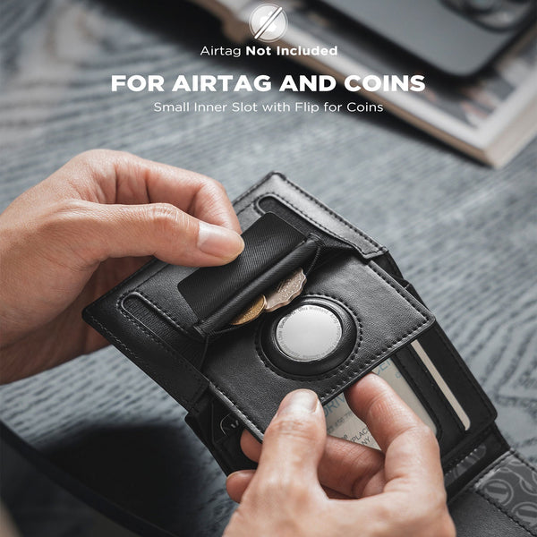 VW126-Mens Leather Trifold Wallet with Airtag Card Case and Magnetic Closure