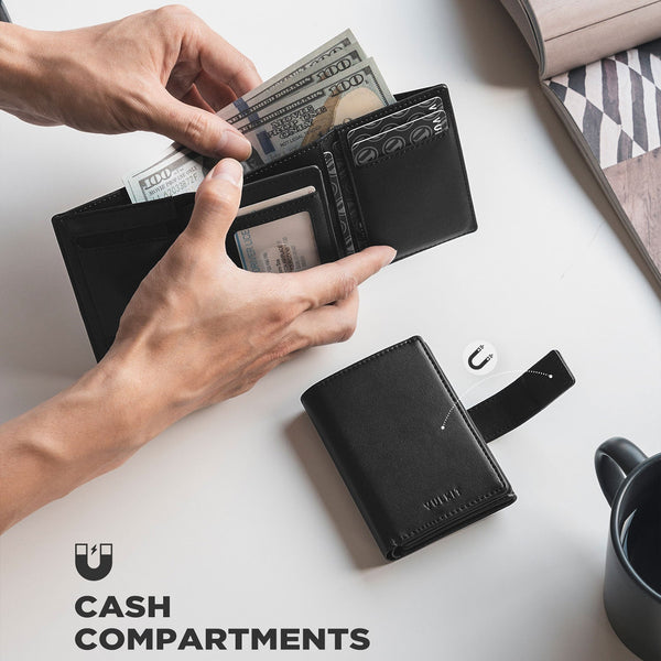 VW126-Mens Leather Trifold Wallet with Airtag Card Case and Magnetic Closure