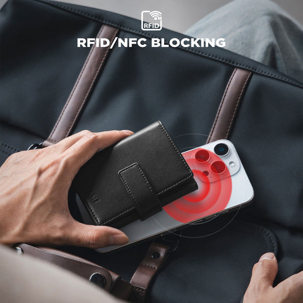 VW126-Mens Leather Trifold Wallet with Airtag Card Case and Magnetic Closure