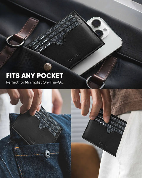 VW132 - Slim Leather Card Wallet, Holds 6+ Cards, Cash & Coins , RFID Protection